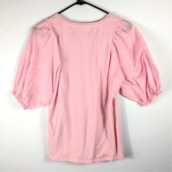 Chico’s 0 Pink Puff Sleeve Top Cotton Blend Short Sleeve Blouse Scoop Neck - Picture 4 of 4